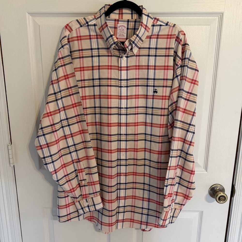 Brooks Brothers Madison fit XL Supima cotton plaid no iron